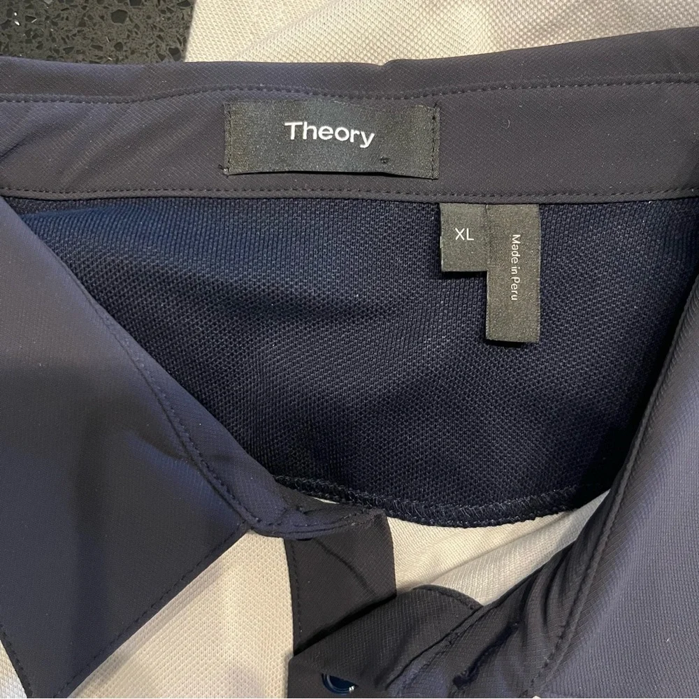 Theory Shirt Men Collared Short Sleeves Gray/Navy Size XL Pima Cotton Blend - Picture 4 of 5